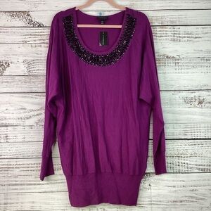 LANE‎ BRYANT PLUS SIZE 18 20 SWEATER DARK HOT PINK EMBELLISHED TOP NWT